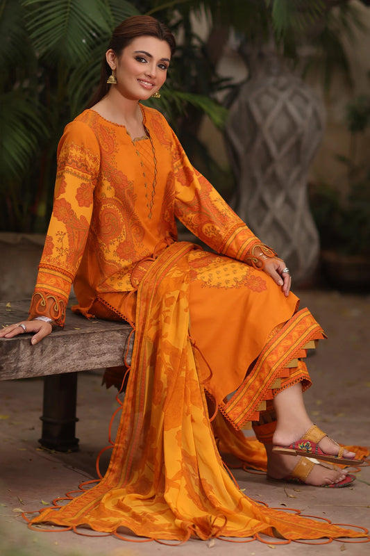 3-PC Printed Lawn Shirt with Chiffon Dupatta and Trouser az-02