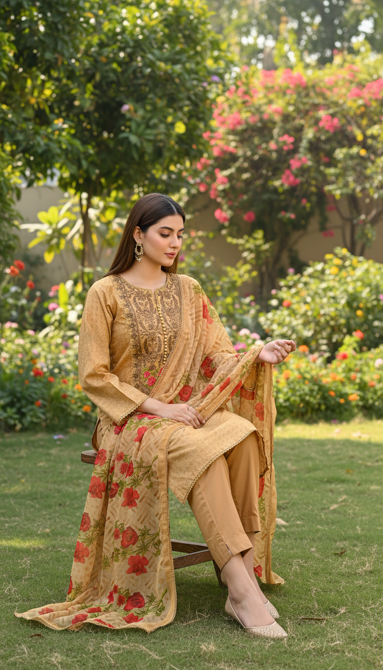 3-Pc Embroidered Lawn Cotton Suit AZ-01A