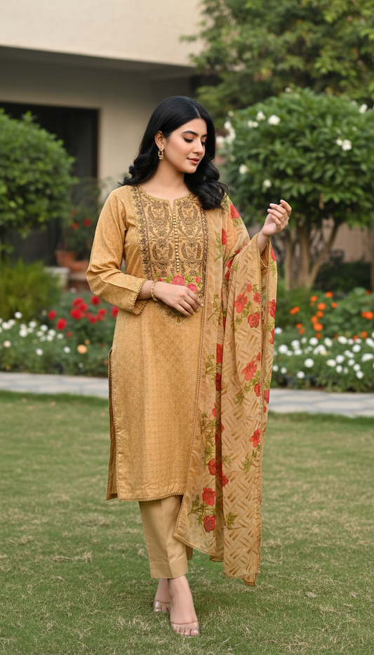 3-Pc Embroidered Lawn Cotton Suit AZ-01A
