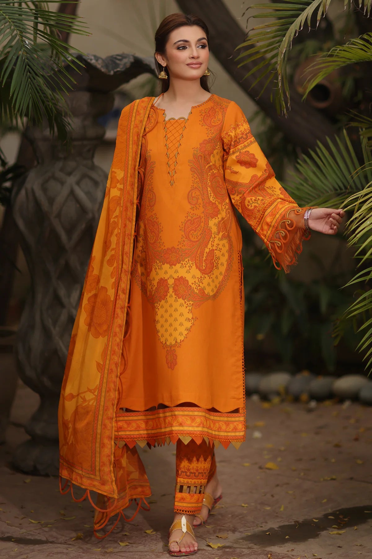 3-PC Printed Lawn Shirt with Chiffon Dupatta and Trouser az-02