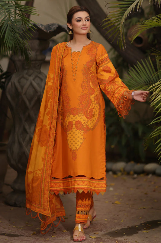 3-PC Printed Lawn Shirt with Chiffon Dupatta and Trouser az-02