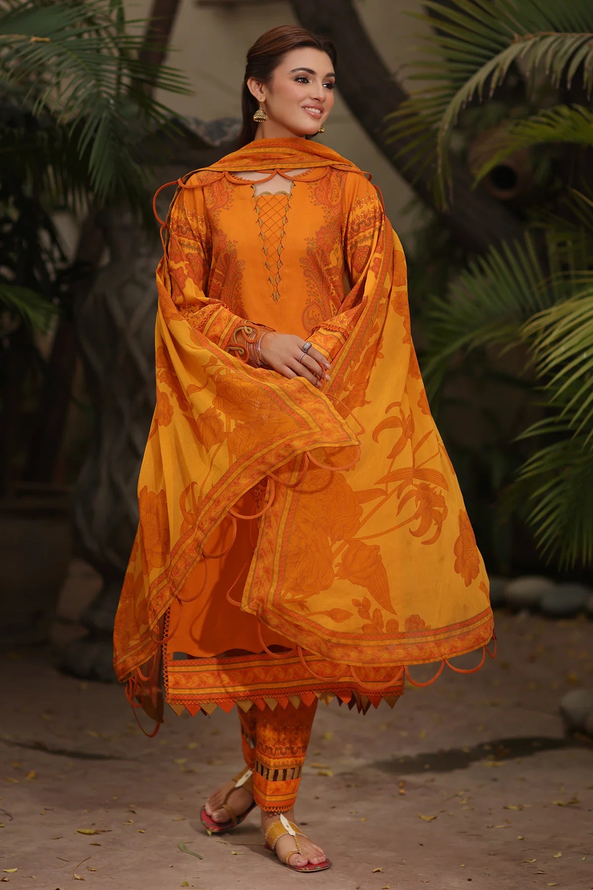 3-PC Printed Lawn Shirt with Chiffon Dupatta and Trouser az-02