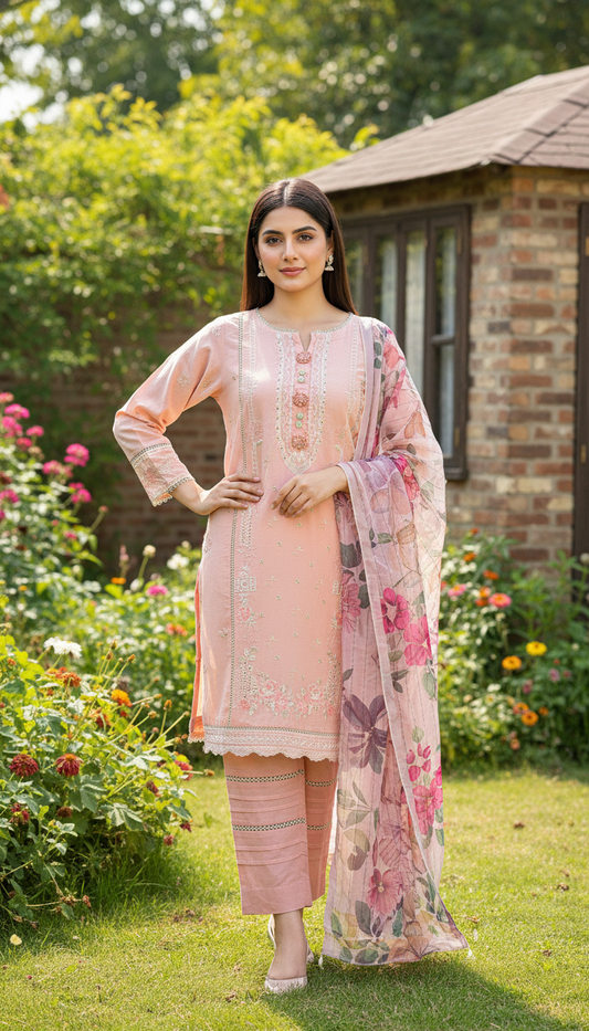 3-PC Embroidered lawn suit AZ-01B