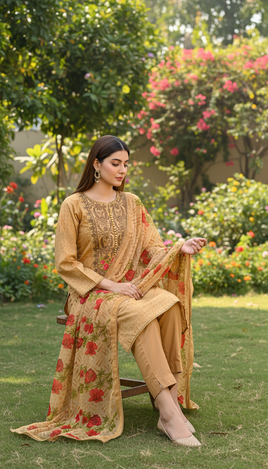 3-Pc Embroidered Lawn Cotton Suit AZ-01A