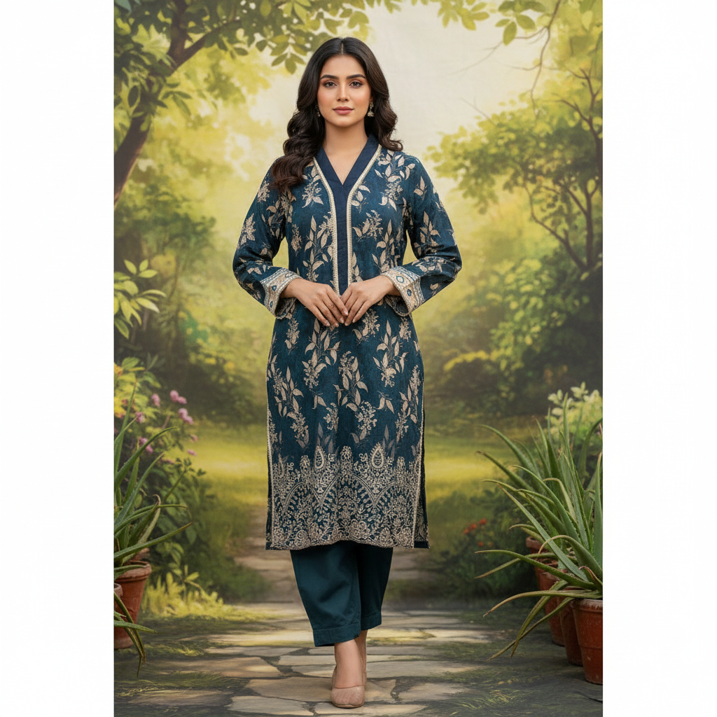 2-PC Midnight Blue Embroidered Lawn Suit AZ-002