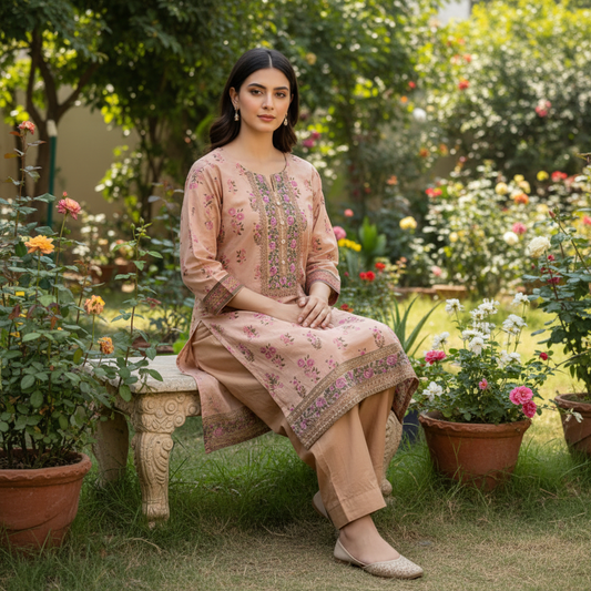 3-PC Blush Pink Embroidered Lawn Suit AZ-001