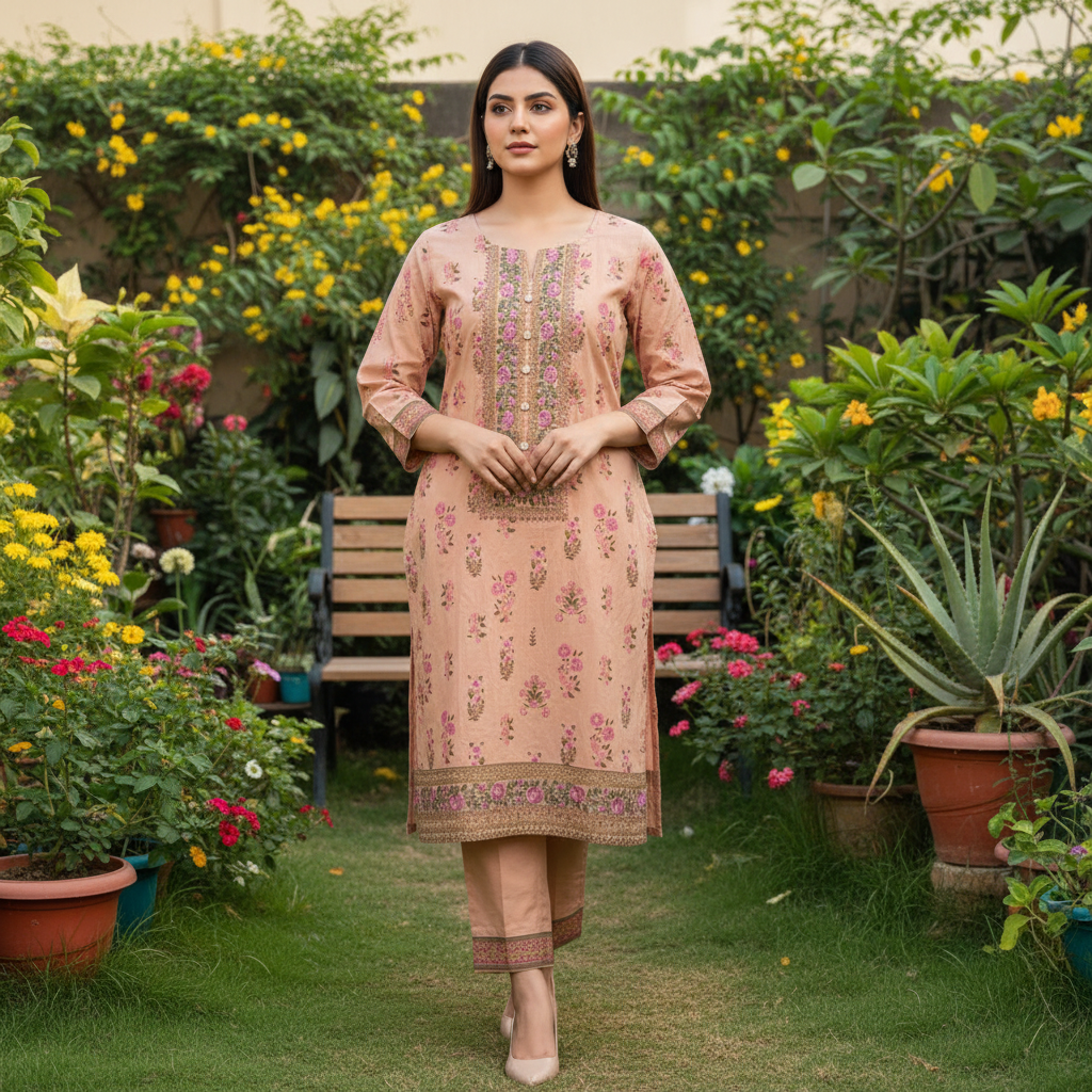 3-PC Blush Pink Embroidered Lawn Suit AZ-001